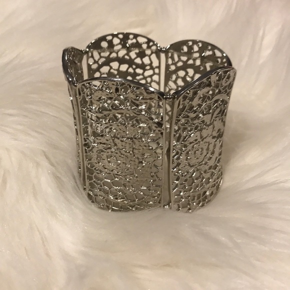 Tasha Wide Silver Stretch Bracelet - Picture 2 of 4